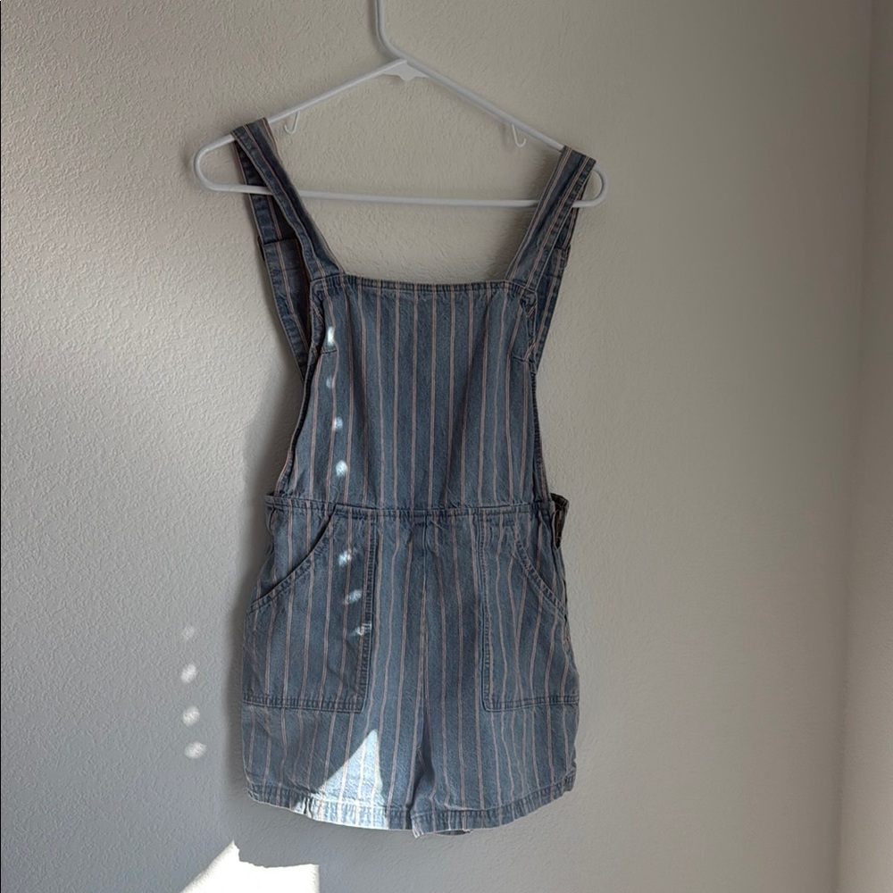 Blue and White Striped Romper with Shoulder Straps